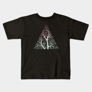 Stylized tree branches in triangle frame - purple, cream, and pale green gradient Kids T-Shirt